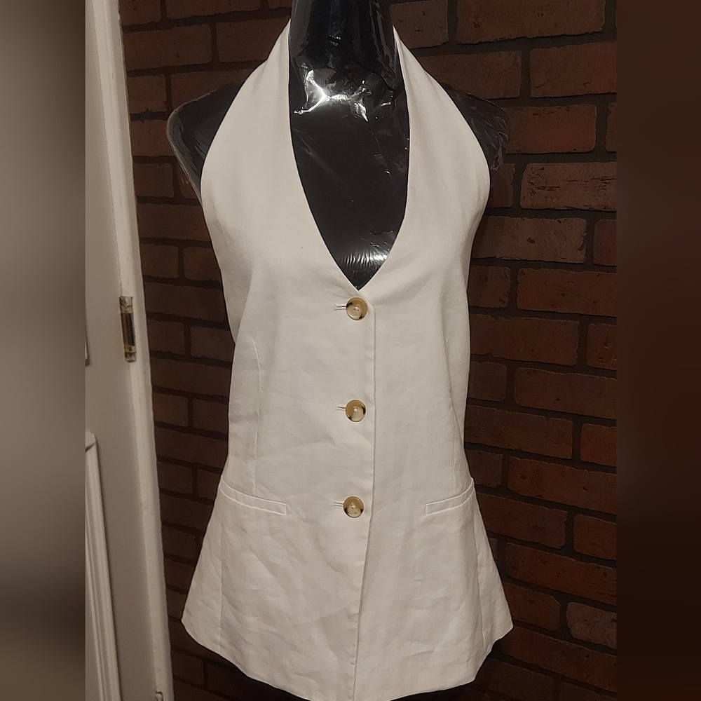 Ann Taylor Ivory Linen Halter Vest – Quiet Luxury Aesthetic | NWT